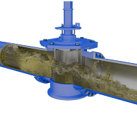 偏心旋塞阀三维动画 内部流体开启特写图 偏心旋塞阀三维动画 内部流体开启特写图