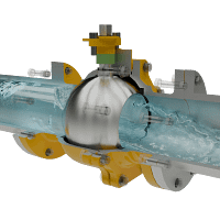 法兰连接浮动球阀三维动画 流体开启演示图