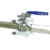 三片式不锈钢手动球阀三维动画 流体开启演示图 三片式不锈钢手动球阀三维动画 流体开启演示图