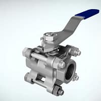 三片式不锈钢手动球阀三维动画 专业级素材整体外观图 三片式不锈钢手动球阀三维动画 专业级素材整体外观图