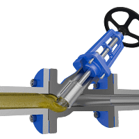 Y 型截止阀三维动画 内部流体关闭特写图 Y 型截止阀三维动画 内部流体关闭特写图