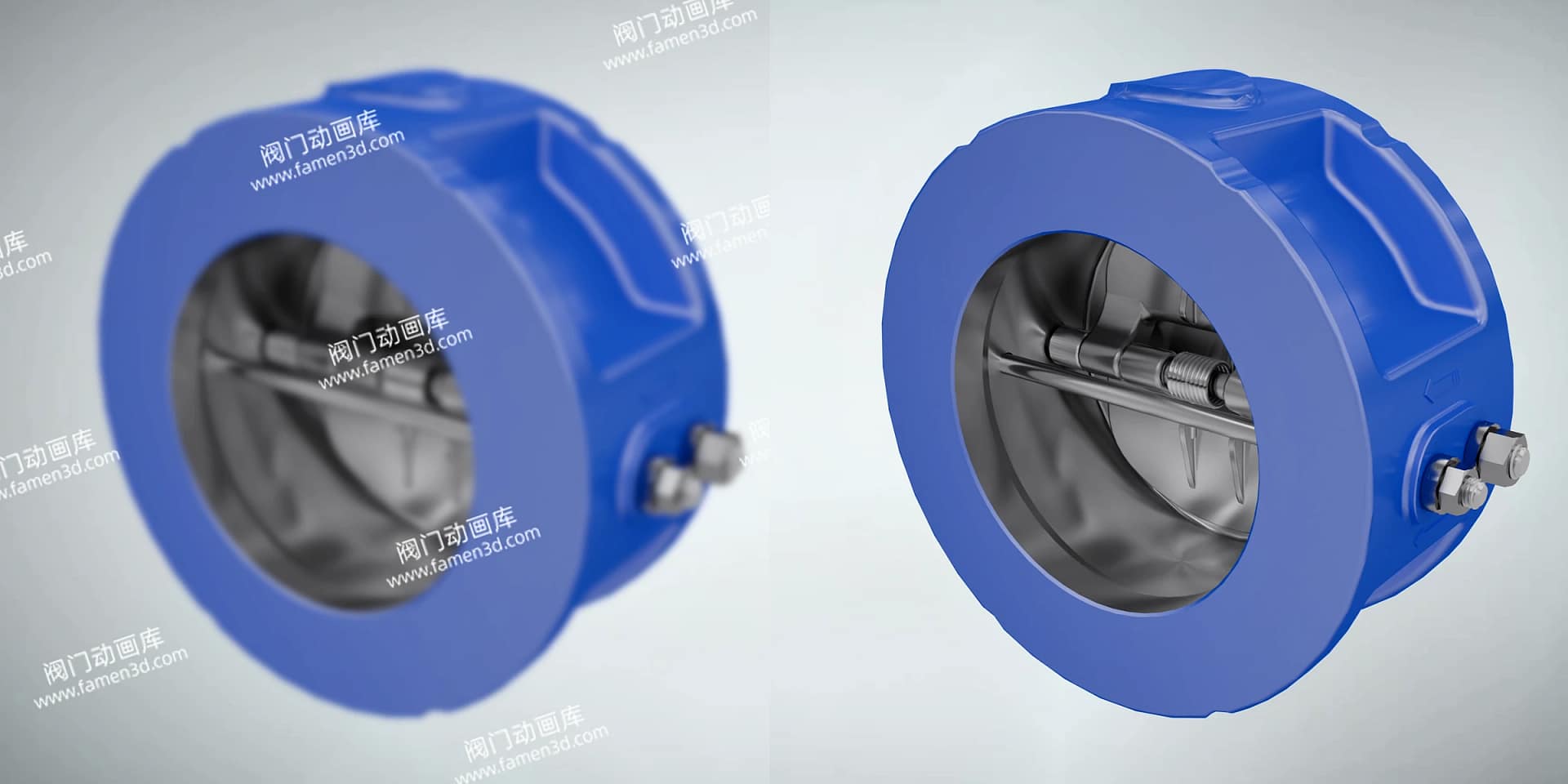 蝶式止回阀工作原理三维动画 2 蝶式止回阀三维动画 内部细节画质对比图