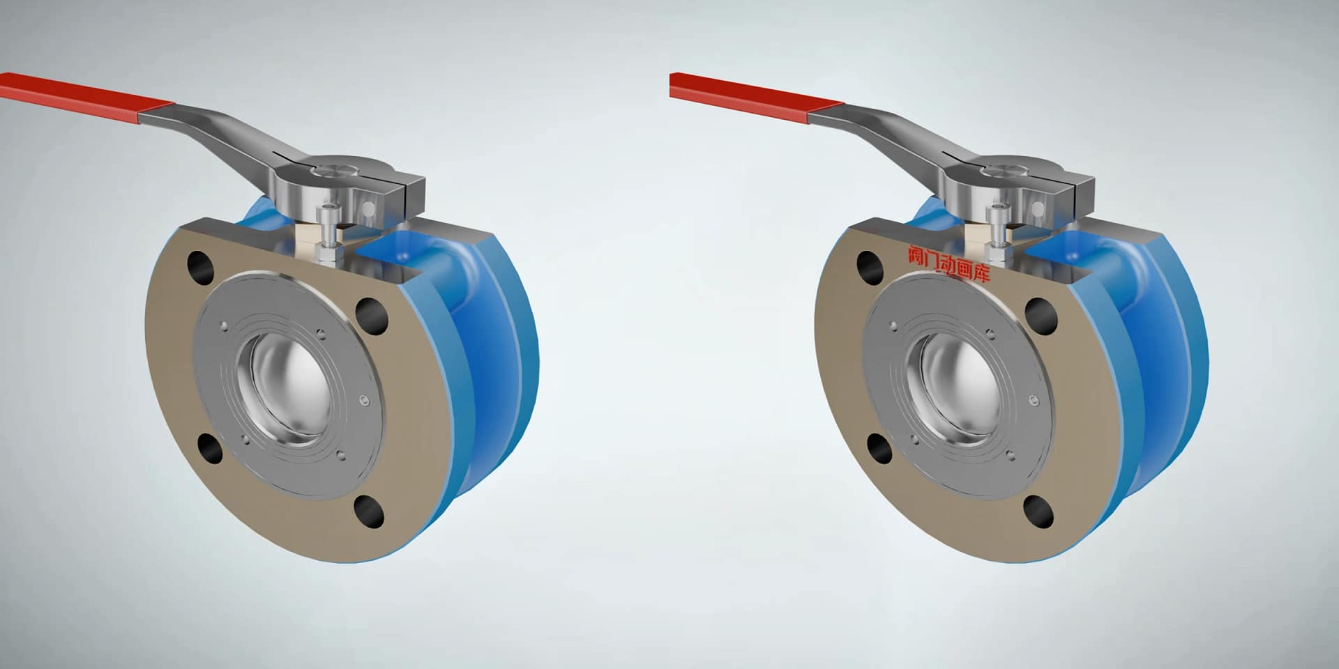 超薄对夹式法兰球阀工作原理三维动画 3 法兰连接浮动球阀三维动画 品牌半定制对比图