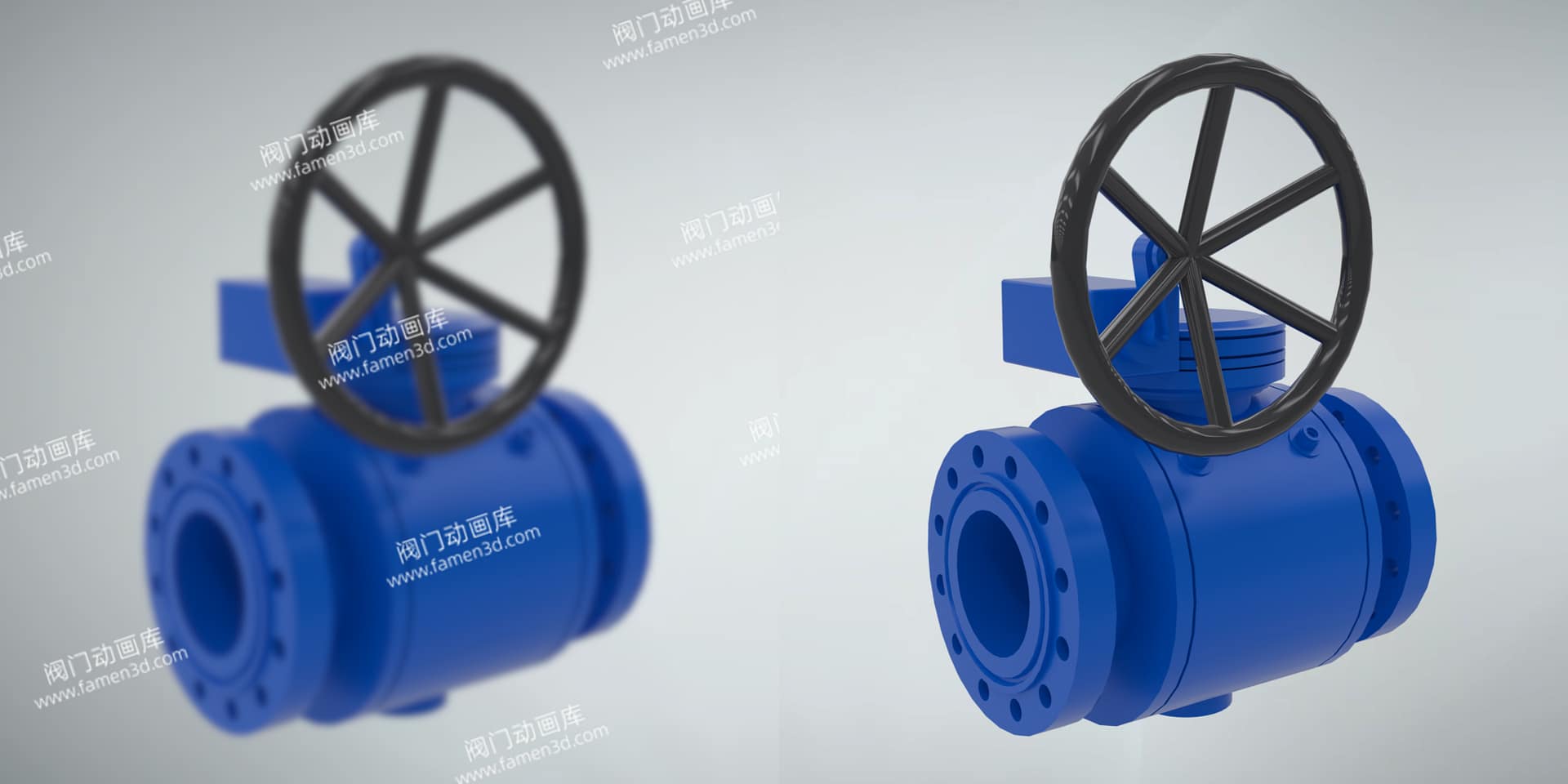 手动涡轮球阀工作原理三维动画 2 手动涡轮球阀三维动画 画质对比图