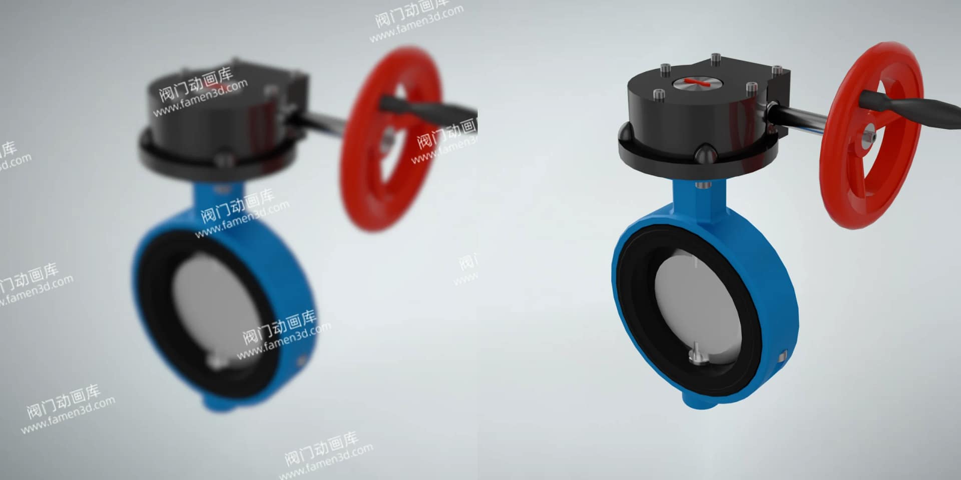 手动涡轮对夹蝶阀三维动画 2 手动涡轮对夹蝶阀三维动画 画质对比图