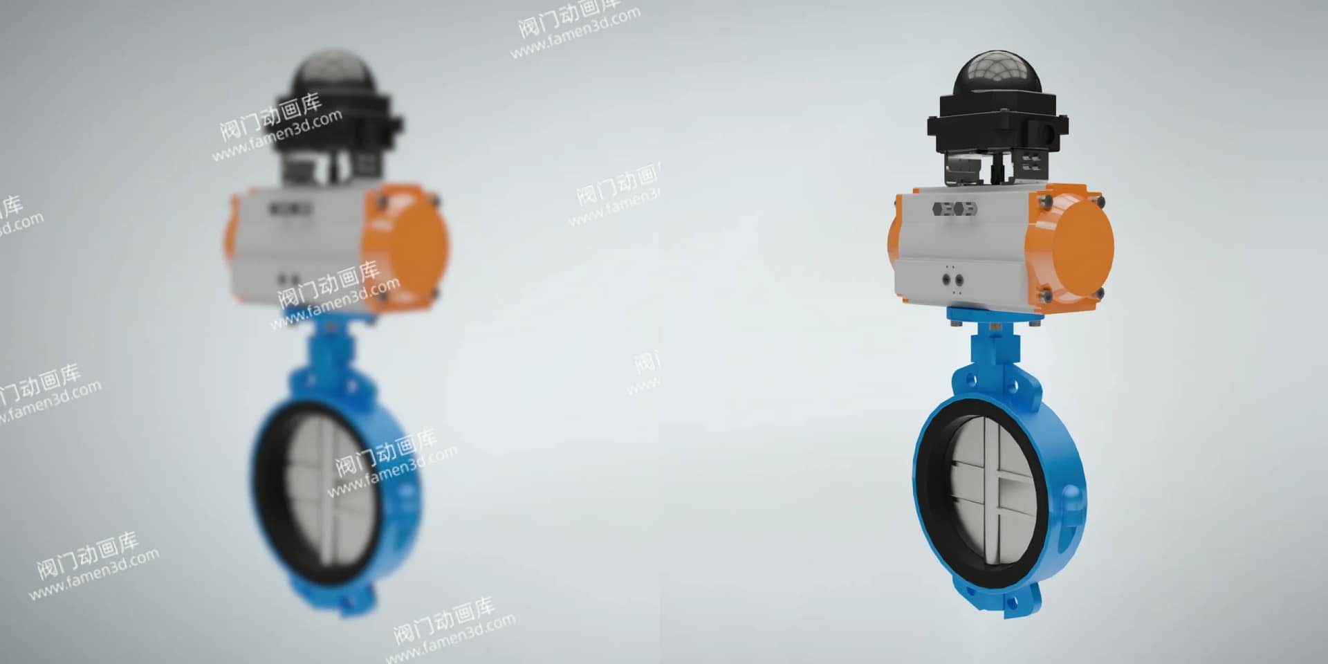 气动蝶阀工作原理三维动画 2 气动蝶阀三维动画 高清版 vs 模糊版画质对比图