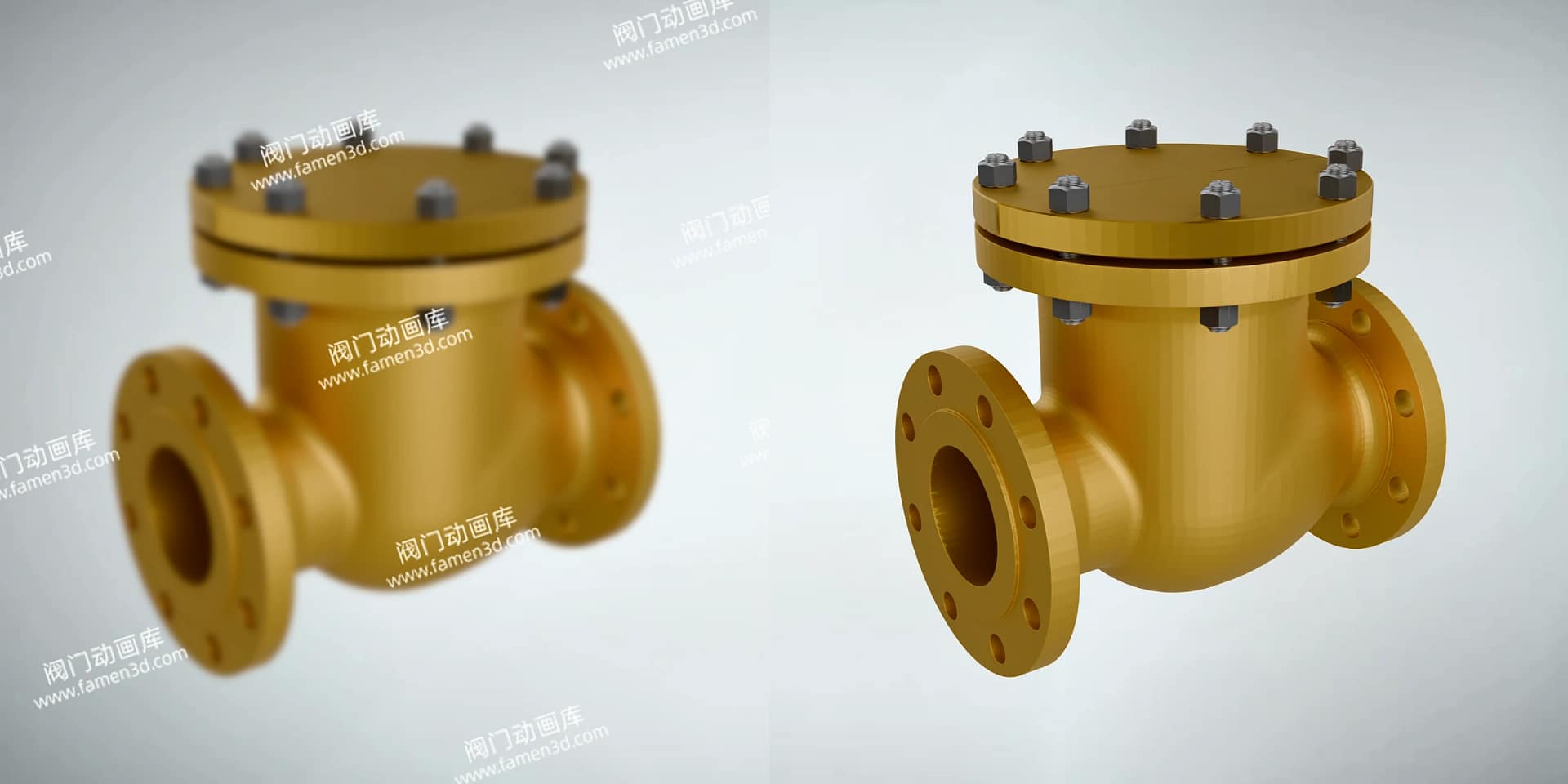 旋启式止回阀工作原理三维动画 2 旋启式止回阀三维动画 内部细节画质对比图