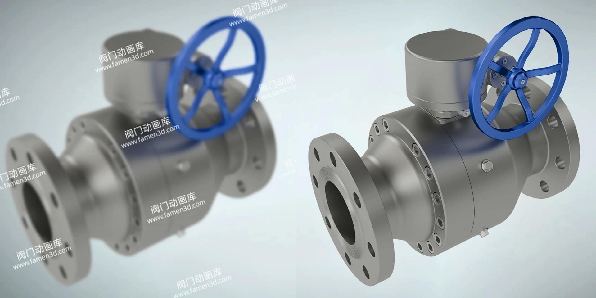 涡轮固定式球阀工作原理三维动画 2 涡轮固定式球阀三维动画 画质对比图