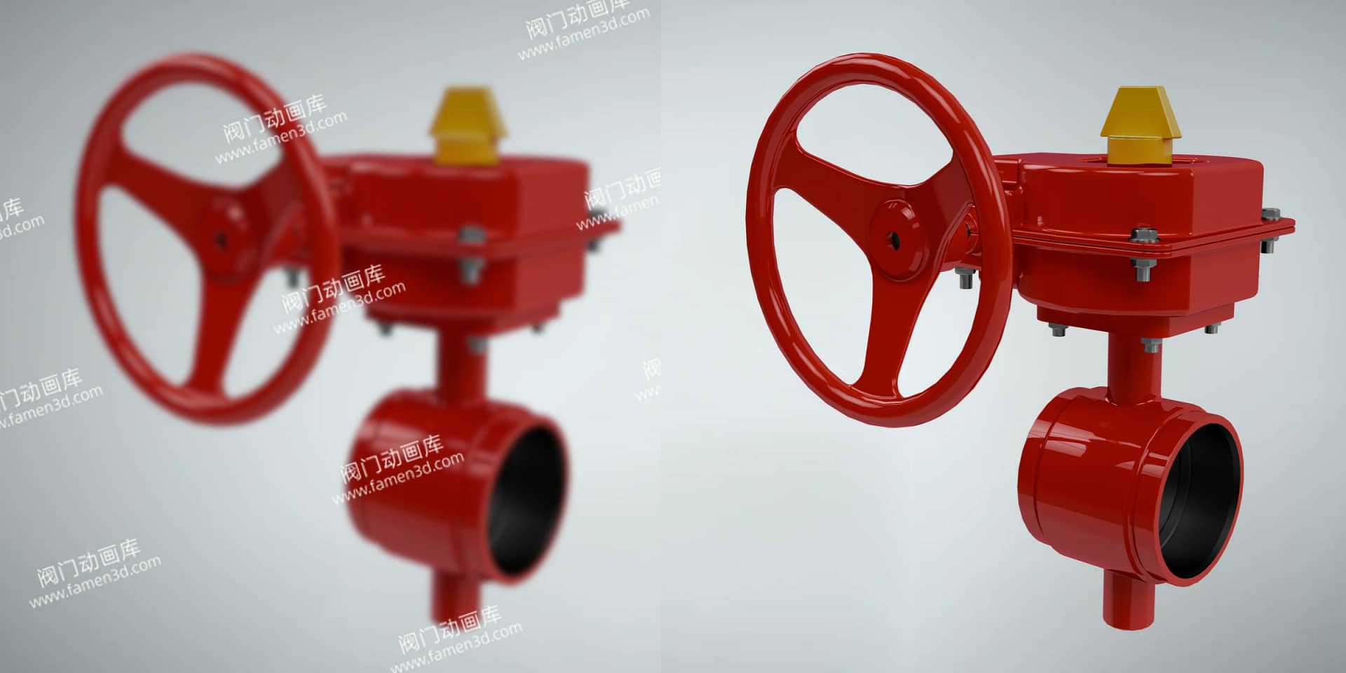蜗轮沟槽消防蝶阀工作原理三维动画 2 蜗轮沟槽消防蝶阀 模糊与高清画质对比图