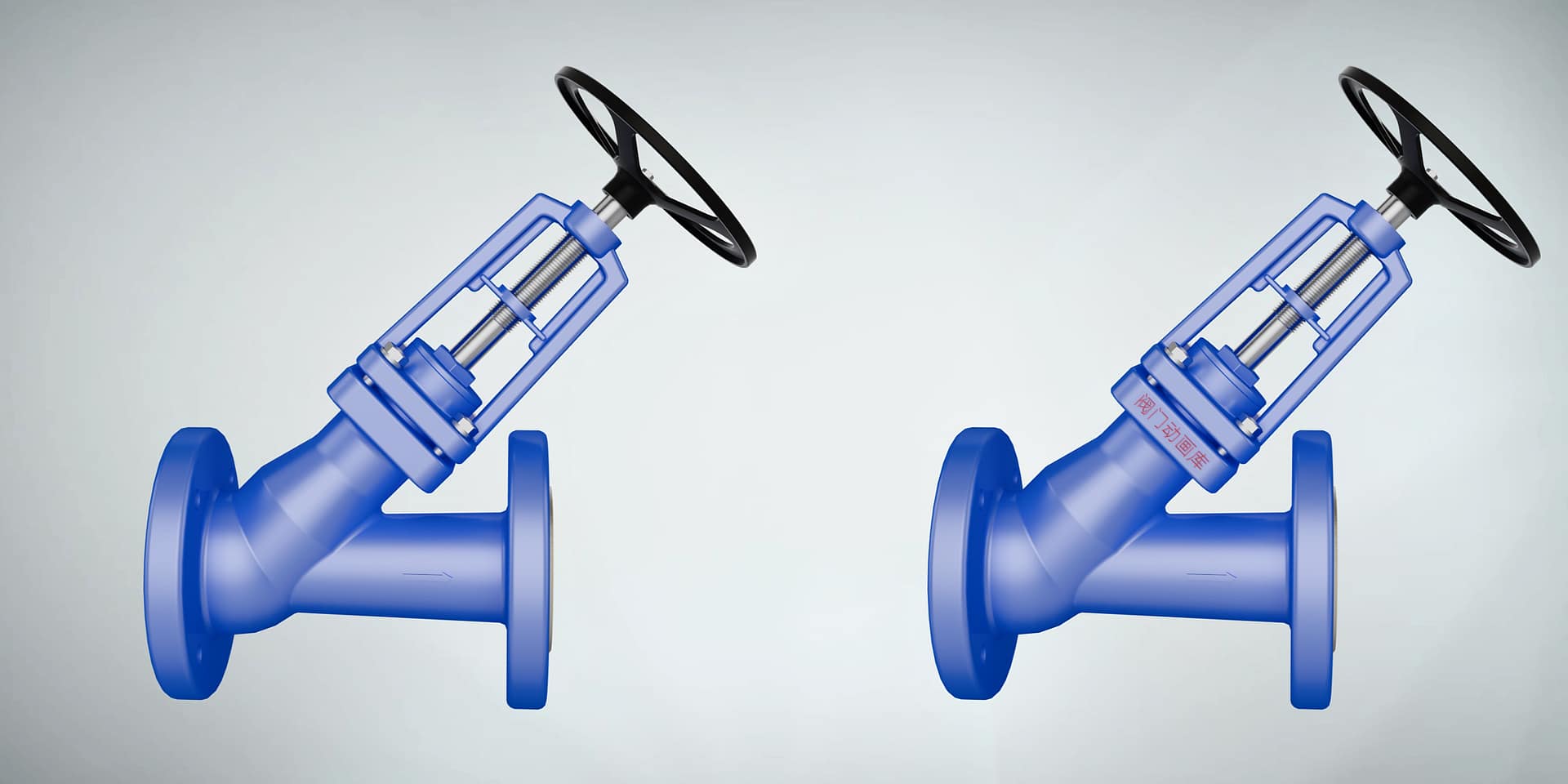 Y型截止阀工作原理三维动画 3 Y 型截止阀三维动画 内部结构品牌定制对比图