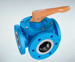 法兰连接手动三通球阀三维动画 专业级素材整体外观图 法兰连接手动三通球阀三维动画 专业级素材整体外观图