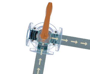 flange-connected-manual-three-way-ball-valve-3d-animation-fluid-distribution 三通球阀|流体模拟短视频素材