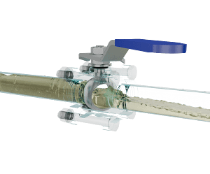 three-piece-stainless-steel-manual-ball-valve-3d-animation-fluid-open 三片式不锈钢手动球阀|流体模拟短视频素材