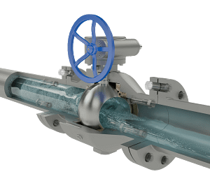 turbine-fixed-ball-valve-3d-animation-fluid-open 涡轮固定球阀|流体模拟短视频素材