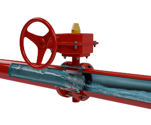 worm-gear-grooved-fire-butterfly-valve-fluid-open 蜗轮消防蝶阀|流体模拟短视频素材