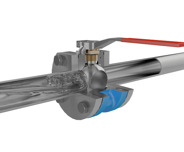 法兰连接浮动球阀三维动画 流体关闭演示图 法兰连接浮动球阀三维动画 流体关闭演示图