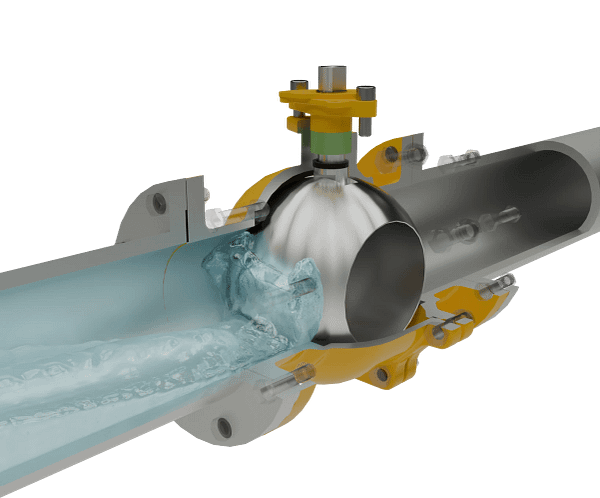 法兰连接浮动球阀三维动画 流体关闭演示图