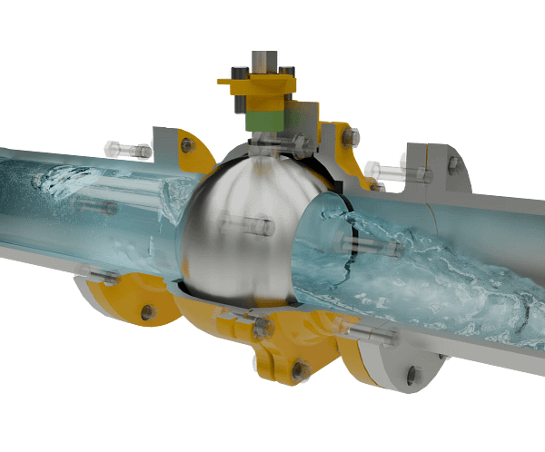 法兰连接浮动球阀三维动画 流体开启演示图