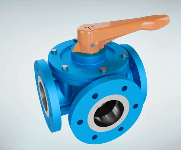 法兰连接手动三通球阀三维动画 专业级素材整体外观图 法兰连接手动三通球阀三维动画 专业级素材整体外观图