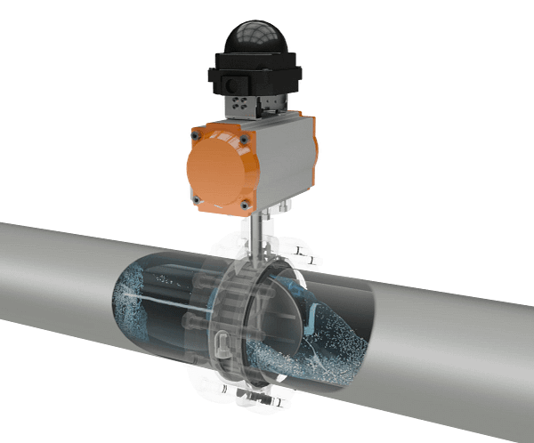 气动蝶阀三维动画 流体开启商用演示图 气动蝶阀三维动画 流体开启状态展示图