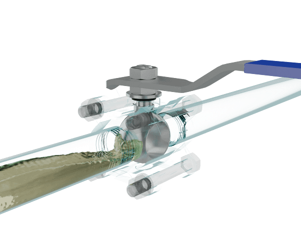 三片式不锈钢手动球阀三维动画 流体关闭演示图 三片式不锈钢手动球阀三维动画 流体关闭演示图