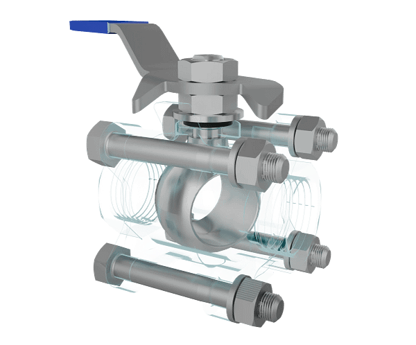 三片式不锈钢手动球阀三维动画 多视角展示图 三片式不锈钢手动球阀三维动画 多视角展示图