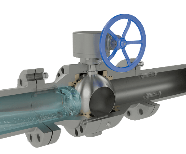 涡轮固定式球阀三维动画 流体关闭演示图 涡轮固定式球阀三维动画 流体关闭演示图