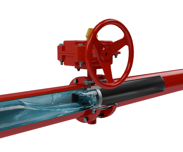 蜗轮沟槽消防蝶阀 流体截止密封状态演示图 蜗轮沟槽消防蝶阀 流体截止密封状态演示图