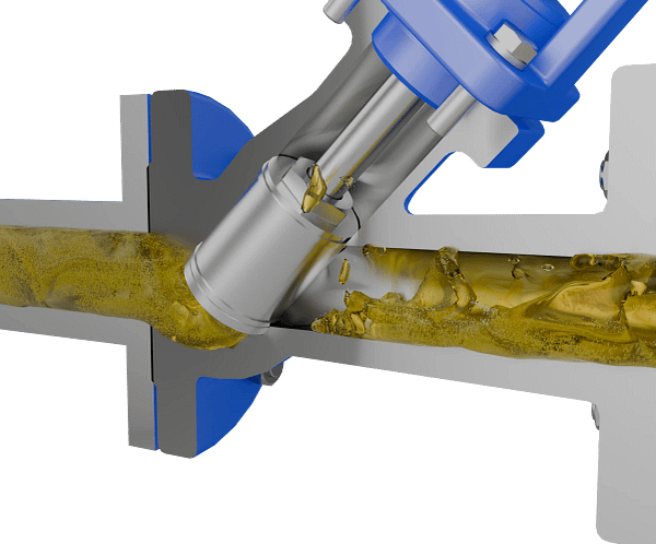 Y 型截止阀三维动画 内部流体开启特写图 Y 型截止阀三维动画 内部流体开启特写图