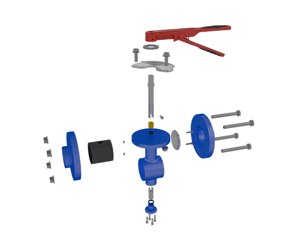 manual-wafer-butterfly-valve-3d-animation-exploded-view 手动对夹蝶阀装配演示动画短视频素材