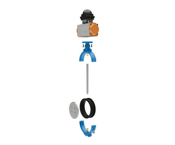 pneumatic-butterfly-valve-3d-animation-exploded-view 高精度气动蝶阀装配演示短视频素材