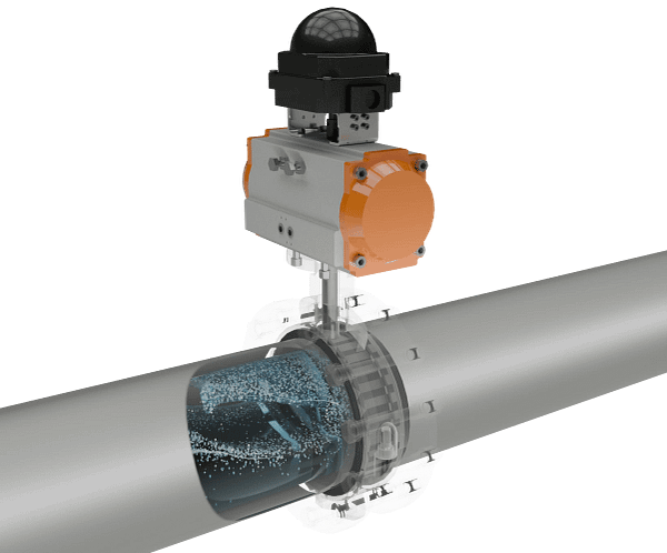 pneumatic-butterfly-valve-3d-animation-fluid-flow-close 工业级气动蝶阀流体模拟短视频素材