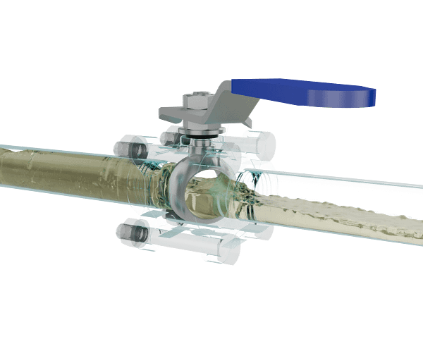 three-piece-stainless-steel-manual-ball-valve-3d-animation-fluid-open 三片式不锈钢手动球阀|流体模拟短视频素材