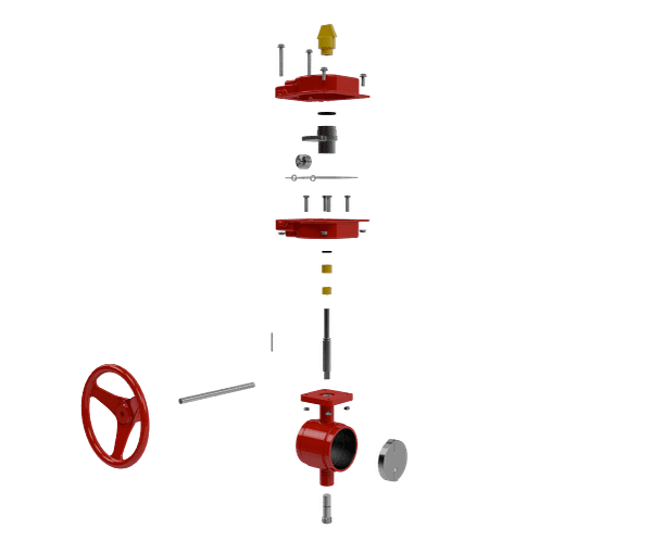 worm-gear-grooved-fire-butterfly-valve-exploded 蜗轮消防蝶阀组装演示短视频素材