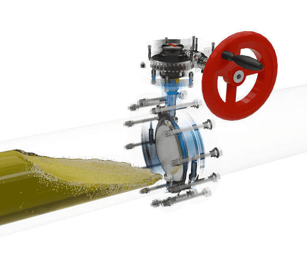manual-turbon-wafer-butterfly-valve-3d-animation-fluid-close 涡轮对夹蝶阀流体模拟短视频素材